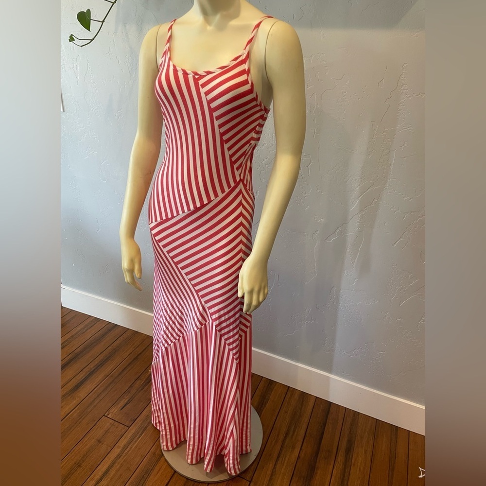 Coral  and White Striped Maxi Dress size medium